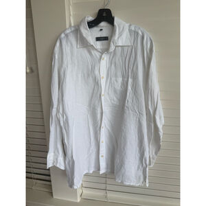 Men's Bugatti White Linen Casual Button Down Shirt XL